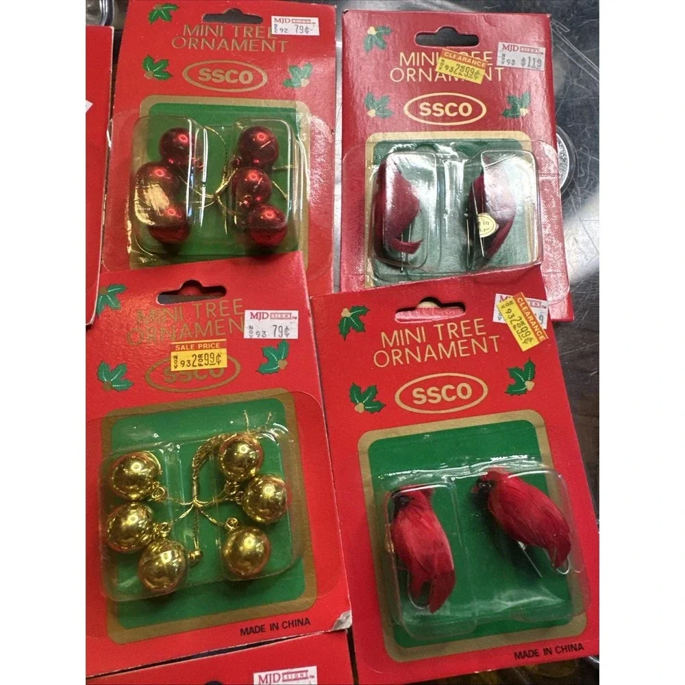 Lot‎ 10 Vintage Mini Christmas Tree Ornaments SSCO Hofert Cardinals Gifts Balls